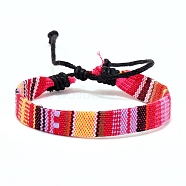 Cloth Rope Braided Flat Cord Bracelet, Ethnic Tribal Adjustable Bohemia Bracelet, Cerise, 7-1/8 inch(18cm)(PW-WG88858-08)
