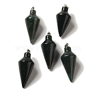 Natural Indian Agate Pendants, Cone Charms with Rack Plating Platinum Plated Brass Snap on Bails, 36~36.5x15~15.5mm, Hole: 5~6.5x2mm(G-Z055-02P-14)