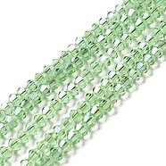 Transparent Electroplate Glass Beads Strands, AB Color Plated, Faceted Bicone, Light Green, 4.5x4mm, Hole: 0.7mm, about 88~92pcs/strand, 13.50~14.06 inch(34.3~35.7cm)(EGLA-S056-4mm-16)