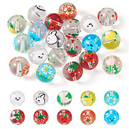 Pandahall 20Pcs 10 Colors Transparent Glass Beads, with Flower & Cloud & Flower & Fruit & Rabbit Enamel Pattern, Round, Mixed Color, 14~15x13~13.5mm, Hole: 1.5~1.6mm, 2Pcs/color(LAMP-TA0001-08)