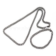 304 Stainless Steel Wheat Chain Jewelry Sets For Men, Necklaces and Bracelets, with Lobster Claw Clasps, Stainless Steel Color, 23.7 inch(602mm), 210mm(8-1/4 inch)(SJEW-O032-04P)