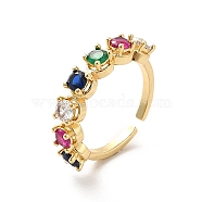 Cubic Zirconia Open Cuff Ring, Golden Brass Jewelry for Women, Colorful, US Size 6(16.5mm)(RJEW-C055-01G-02)