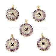 Brass Micro Pave Cubic Zirconia Pendants, Long-Lasting Plated, Cadmium Free & Lead Free, Flat Round, Real 18K Gold Plated, 22.5x19.5x4mm, Hole: 3x2.5mm(ZIRC-P092-031G-RS)