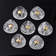 Natural Quartz Crystal Pendants, with Light Gold Plated Brass Star Findings, Faceted, Teardrop, 28~28.5x28~28.5x10mm, Hole: 1.2mm(G-N326-132-01)