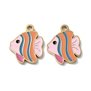 Ion Plating(IP) 304 Stainless Steel Pendants, with Enamel, Fish Charm, Golden, 16x13x1.5mm, Hole: 1.8mm(STAS-C083-10G-02)