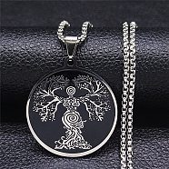 304 Stainless Steel Enamel Necklaces, Tree of Life Pendant Necklaces, Stainless Steel Color, 19.61 inch(49.8cm)(NJEW-Q338-04P)