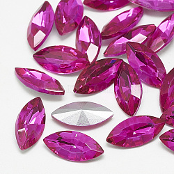 Pointed Back Glass Rhinestone Cabochons, Back Plated, Faceted, Horse Eye, Rose, 18x9x5mm(RGLA-T083-9x18mm-09)