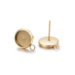 Ion Plating(IP) 304 Stainless Steel Stud Earring Settings, with Loop, Flat Round, Golden, Tray: 8mm, 13x10x2mm, Hole: 1.8mm, Pin: 0.8mm(X-STAS-H467-08G-10mm)