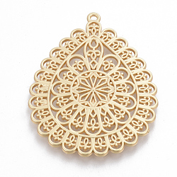 Alloy Big Pendants, Matte Style, teardrop, Cadmium Free & Lead Free, Real 14K Gold Plated, 59x45x2.5mm, Hole: 2mm(X-PALLOY-Q357-67MG-RS)