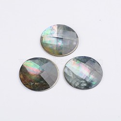 Black Abalone Shell/Paua Shellwith Reisn Cabochons, Faceted, Half Round/Dome, Colorful, 30x5mm(SSHEL-K004-30MM)