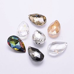 Electroplate Glass Pendants, Faceted, Teardrop, Mixed Color, 38x22.5~23x13.5~14mm, Hole: 1.5mm(X-EGLA-K011-03)
