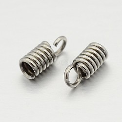304 Stainless Steel Terminators, Coil Cord Ends, Stainless Steel Color, 8x3.5mm, Hole: 2mm, Inner Diameter: 2mm(STAS-N067-01)