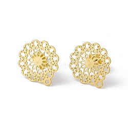 304 Stainless Steel Stud Earrings Finding, Hollow Flower, with Horizontal Loop, Golden, 16x14mm, Hole: 1.2mm, Pin: 0.85mm(STAS-C061-06G)