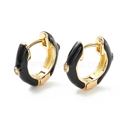 Clear Cubic Zirconia Chunky Hinged Hoop Earrings with Enamel, Brass Jewelry for Women, Cadmium Free & Nickel Free & Lead Free, Real 18K Gold Plated, Black, 16x4mm, Pin: 1mm(EJEW-P196-20G-03)