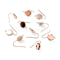 304 Stainless Steel Earring Hooks, with Vertical Loop, Flat Round, Real Rose Gold Plated, 23x12x2mm, Hole: 1.5mm, Tray: 10mm, 20 Gauge, Pin: 0.8mm(STAS-F271-01B-RG)