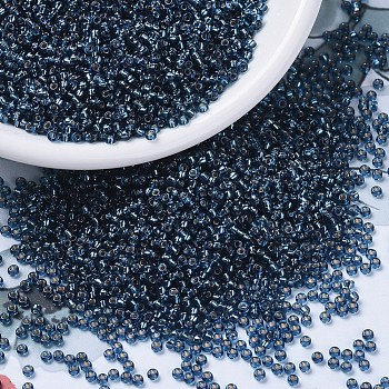 MIYUKI Round Rocailles Beads, Japanese Seed Beads, (RR1445) Dyed Silver Lined Blue Zircon, 11/0, 2x1.3mm, Hole: 0.8mm, about 1100pcs/bottle, 10g/bottle