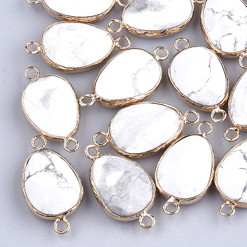 Natural Howlite Links connectors, with Brass Findings, Nickel Free, Faceted, teardrop, Golden, 27.5x14.5~15x6~6.5mm, Hole: 2mm