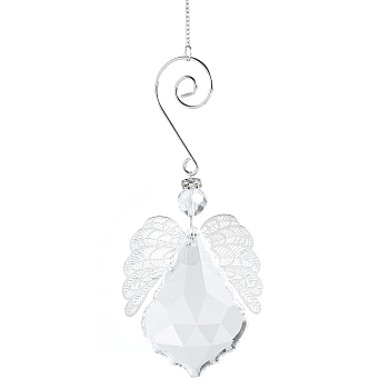 Teardrop Glass Hanging Suncatcher Pendant Decoration, Crystal Ceiling Chandelier Ball Prism Pendants, with Stainless Steel Findings, Wing, 350mm