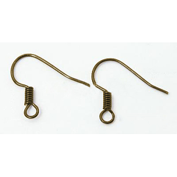 Brass Earring Hooks, with Horizontal Loop, Antique Bronze, 15~17.5mm, Hole: 1.5mm