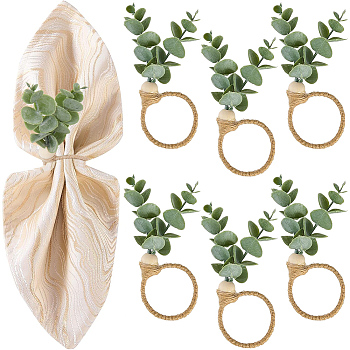 PVC Leaf Napkin Rings, with Wood Beads, Napkin Holder Adornment, Restaurant Daily Accessiroes, Dark Sea Green, 100x108x40mm, Innner Diameter: 42.5mm, 6pcs