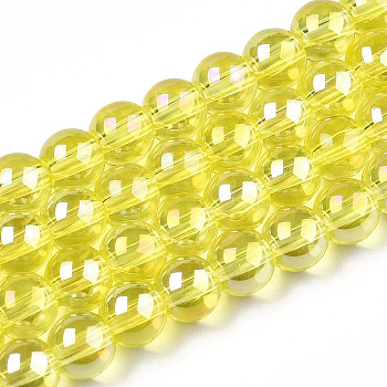 Electroplate Transparent Glass Beads Strands, AB Color Plated, Round, Yellow, 6~6.5mm, Hole: 1.4mm, about 67~70pcs/strand, 14.76 inch~15.16 inch(37.5~38.5cm)