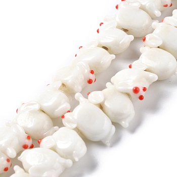 Handmade Lampwork Beads, Bumpy, Rabbit, White, 18~22x8~9x11~14mm, Hole: 1.8~2mm, about 30pcs/strand, 13.39 inch(34cm)