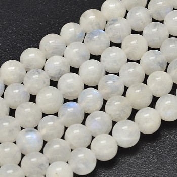 Round Grade A Natural Rainbow Moonstone Bead Strands, 7.5mm, Hole: 1mm, about 53pcs/strand, 15.5 inch