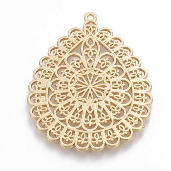 Alloy Big Pendants, Matte Style, teardrop, Cadmium Free & Lead Free, Real 14K Gold Plated, 59x45x2.5mm, Hole: 2mm