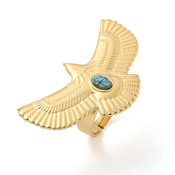 Eagle 304 Stainless Steel Adjustable Rings for Women, with Synthetic Turquoise Beads, Golden, Inner Diameter: 17mm