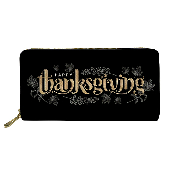 Thanksgiving Day Theme Imitation Leather Coin Purse for Women, Wallet with Zipper, Clutch Bag, Word, 20x25x2.5cm