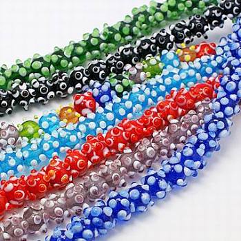 Handmade Bumpy Lampwork Beads Strands, Round, Mixed Color, 12~14mm, Hole: 1mm, about 14pcs/strand, 5.5 inch