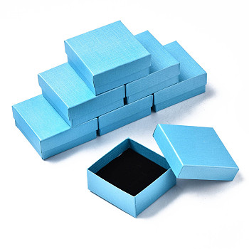 Cardboard Jewelry Boxes, for Ring, Earring, Necklace, with Sponge Inside, Square, Light Sky Blue, 7.4x7.4x3.2cm