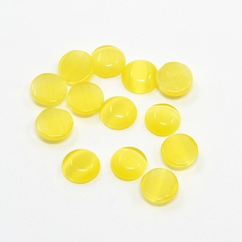 Cat Eye Cabochons, Half Round/Dome, Yellow, 6x3mm