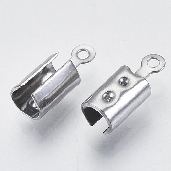 Stainless Steel Column Cord Ends, Stainless Steel Color, Fit for 1mm Rhinestone, 12.5x5x5mm, Hole: 1mm