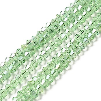 Transparent Electroplate Glass Beads Strands, AB Color Plated, Faceted Bicone, Light Green, 4.5x4mm, Hole: 0.7mm, about 88~92pcs/strand, 13.50~14.06 inch(34.3~35.7cm)