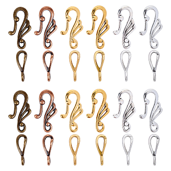 Tibetan Style Alloy Hook and Eye Clasps, Mixed Color, Toggle: 25x12mm, Bar: 16mm, Hole: 3mm, 6 colors, 20sets/color, 120sets/box