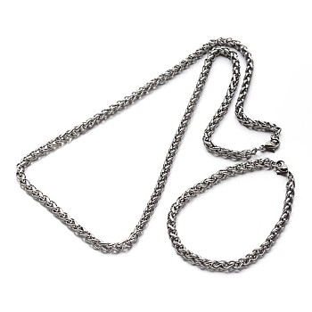 304 Stainless Steel Wheat Chain Jewelry Sets For Men, Necklaces and Bracelets, with Lobster Claw Clasps, Stainless Steel Color, 23.7 inch(602mm), 210mm(8-1/4 inch)
