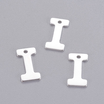 201 Stainless Steel Charms, Letter, Silver Color Plated, Letter.I, 11x5.5x0.7mm, Hole: 1mm