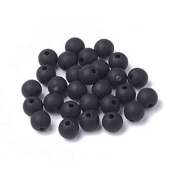 Opaque Acrylic Beads, Frosted, Round, Black, 8mm, Hole: 2mm