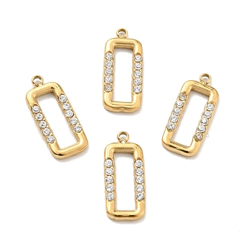 Ion Plating(IP) 304 Stainless Steel, with Clear Cubic Zirconia, Hollow, Rectangle, Golden, 14.5x6x1.4mm, Hole: 1.2mm