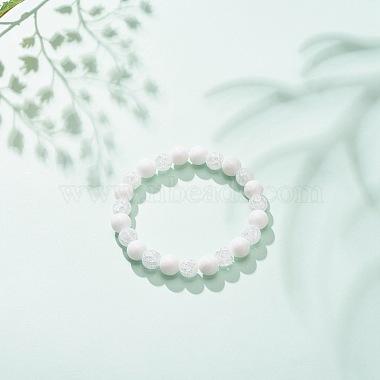 Natural White Jade & Synthetic Crackle Quartz Round Beaded Stretch Bracelet for Women(BJEW-JB08528-03)-2