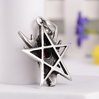 Retro 316 Surgical Stainless Steel Resin Rhinestone Star with Dragon Skull Gothic pendants(STAS-E096-54AS)-3