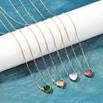 304 Stainless Steel Pave Cubic Zirconia/Glass Heart Pendant Necklaces, Real 18K Gold Plated, Ion Plating(IP), Mixed Color, 18.11 inch(46cm)(NJEW-H088-06G)