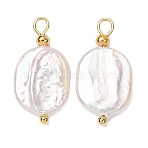 Natural Baroque Keshi Pearl Pendants, Rectangle Charms with Brass Loops, White, Real 18K Gold Plated, 23x11x3mm, Hole: 2.3mm(PA-CBA55BD-03G)