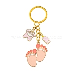 Alloy Enamel Keychain, with with Iron Findings, Footprint, Pink, 8.6cm(KEYC-YW00023-03)