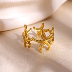 304 Stainless Steel Cuff Open Rings for Women, Starfish, Real 18K Gold Plated, 16mm, US Size 7 1/4(17.5mm)(SA-CBA6EDB-06G)