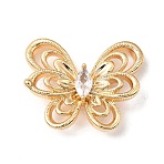 Brass Micro Pave Clear Cubic Zirconia Pendants, Butterfly Charms, Real 18K Gold Plated, 20x24.5x5.5mm, Hole: 3x1.5mm(KK-N290-15G)