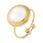 Ion Plating(IP) 304 Stainless Steel Enamel Flat Round Open Cuff Rings for Women, Real 18K Gold Plated, Inner Diameter: Adjustable(RJEW-L107-077A-G)