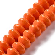 Handmade Pearlized Porcelain Beads, Flat Round, Orange, 12x7mm, Hole: 1.6mm, about 45pcs/strand, 12.40''(31.5cm)(PORC-E017-02D)