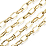 3.28 Feet 304 Stainless Steel Paperclip Chains, Drawn Elongated Cable Chains, Unwelded, Oval, Real 18K Gold Plated, Link: 10x5x1mm(X-STAS-R115-02B)